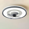 Modern Round Gray Blade Flush Ceiling Fan with Light Image - 5