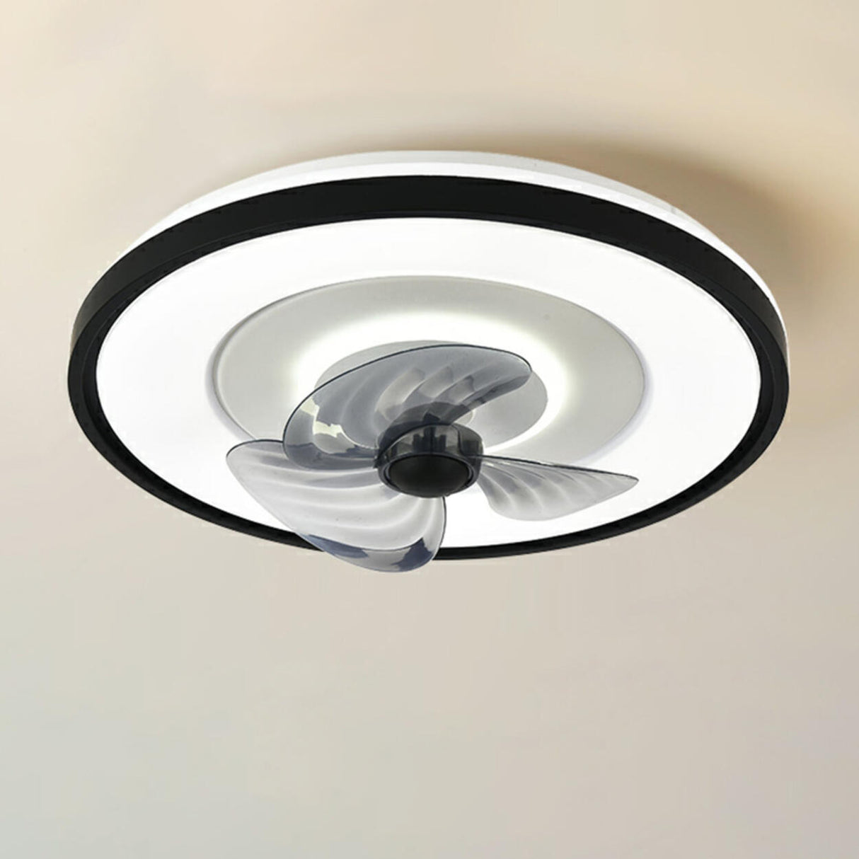 Modern Round Gray Blade Flush Ceiling Fan with Light Image - 7