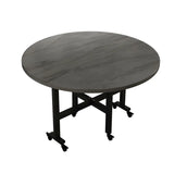 Modern Round Grey Drop Leaf Dining Table Steel Legs Image - 10