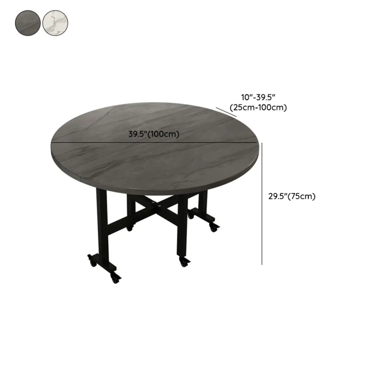 Modern Round Grey Drop Leaf Dining Table Steel Legs 