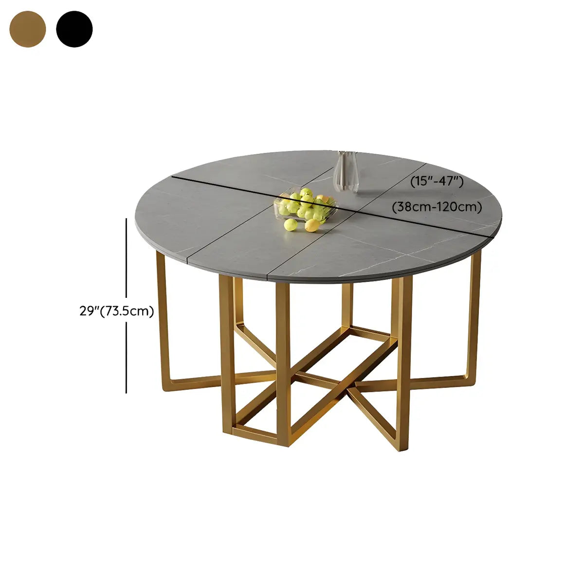 Modern Round Grey Stone Dining Table Extendable Drop Leaf 