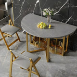 Modern Round Grey Stone Dining Table Extendable Drop Leaf Image - 4