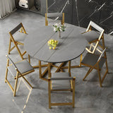 Modern Round Grey Stone Dining Table Extendable Drop Leaf Image - 5