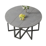 Modern Round Grey Stone Dining Table Extendable Drop Leaf Image - 7