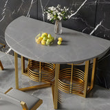 Modern Round Grey Stone Dining Table Extendable Drop Leaf Image - 8