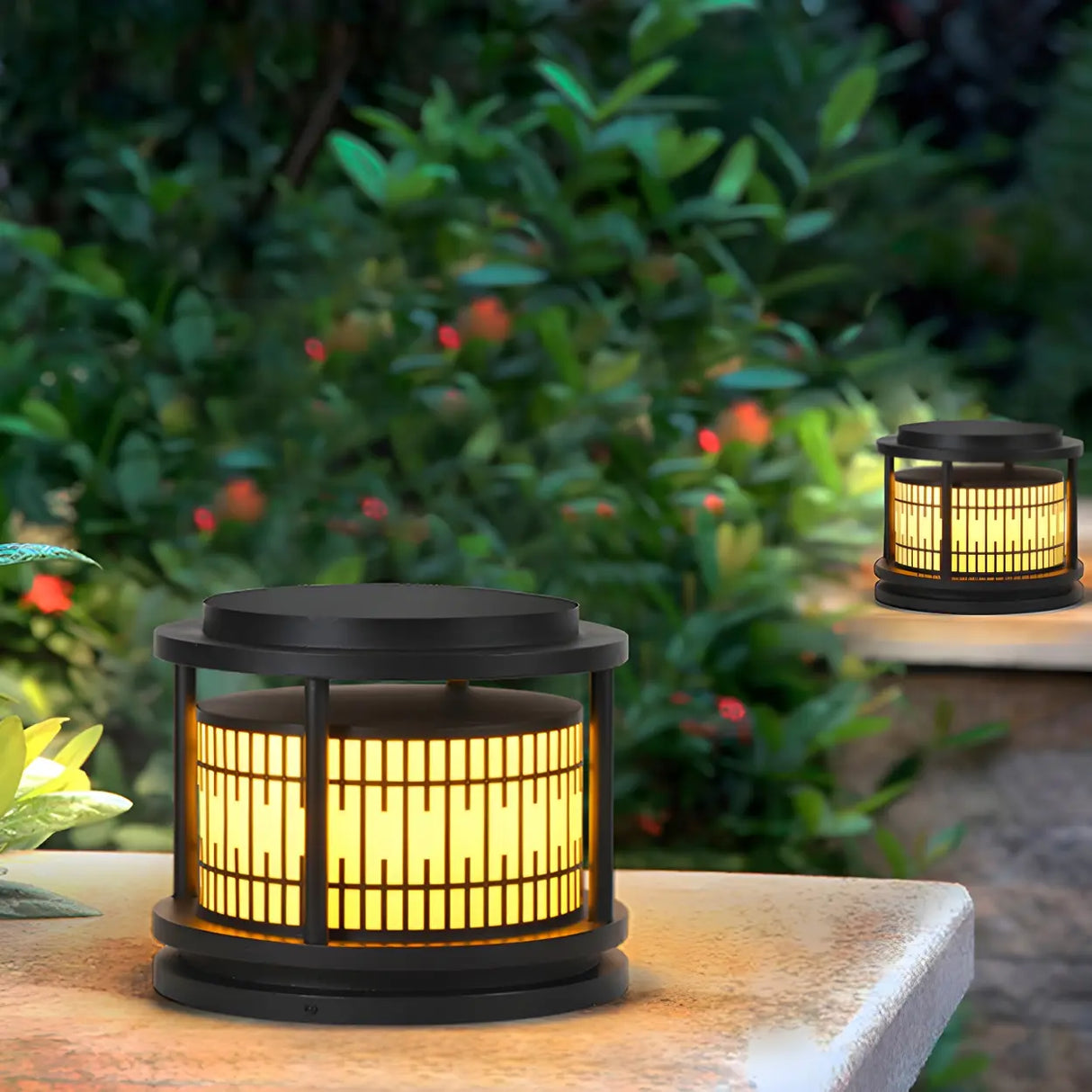 Modern Round Lantern Outdoor Aluminum Column Light Image - 13