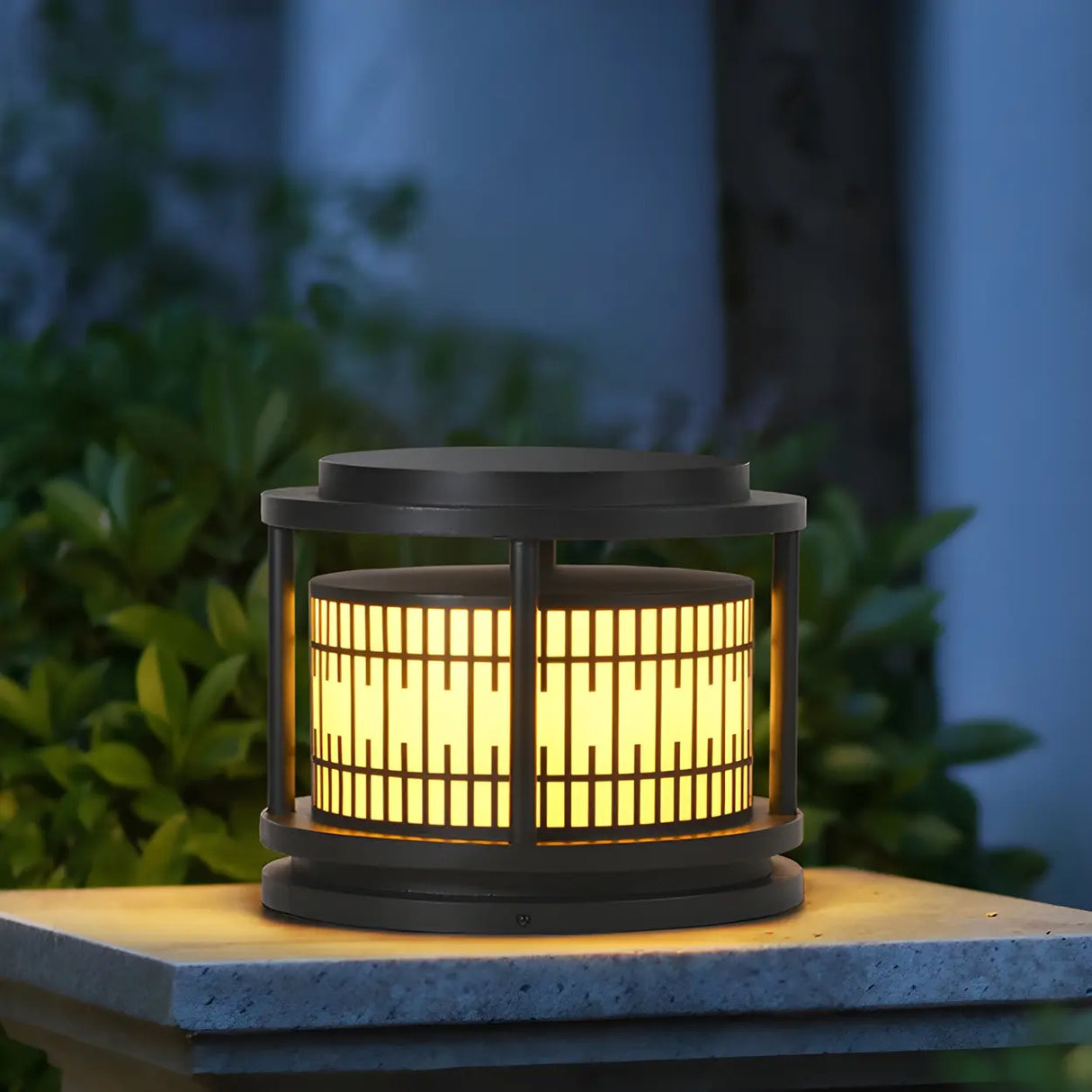 Modern Round Lantern Outdoor Aluminum Column Light Image - 3