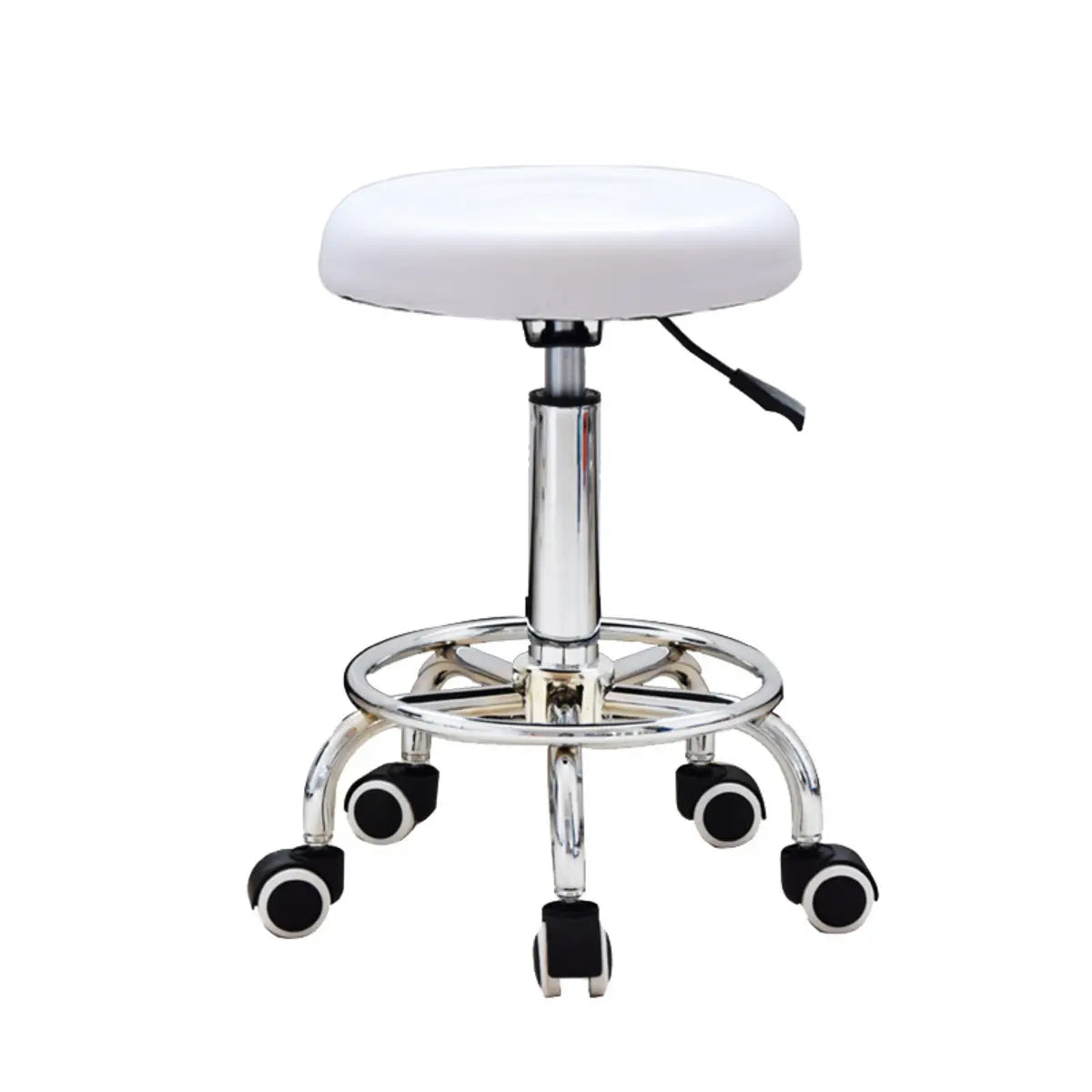 Modern Round Leather Office Stool Black Height Adjustable Image - 10