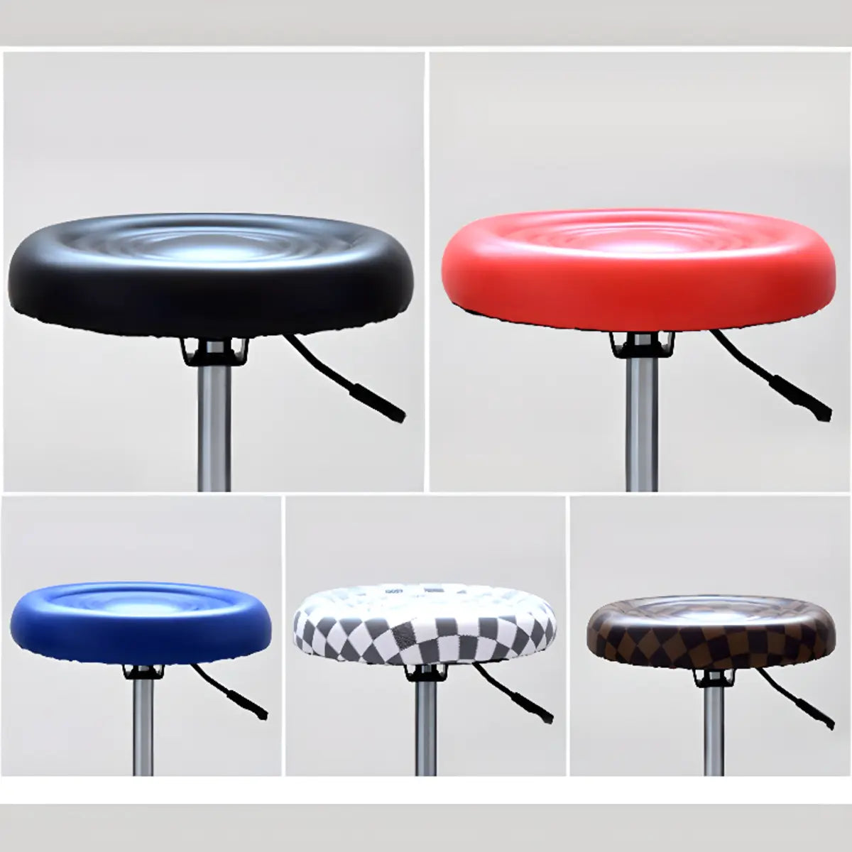 Modern Round Leather Office Stool Black Height Adjustable Image - 13