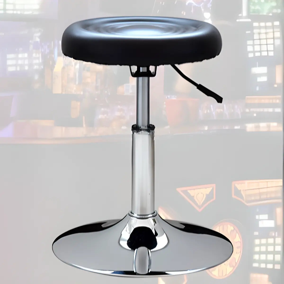 Modern Round Leather Office Stool Black Height Adjustable Image - 15