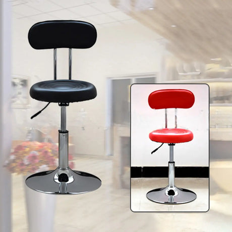 Modern Round Leather Office Stool Black Height Adjustable Image - 18