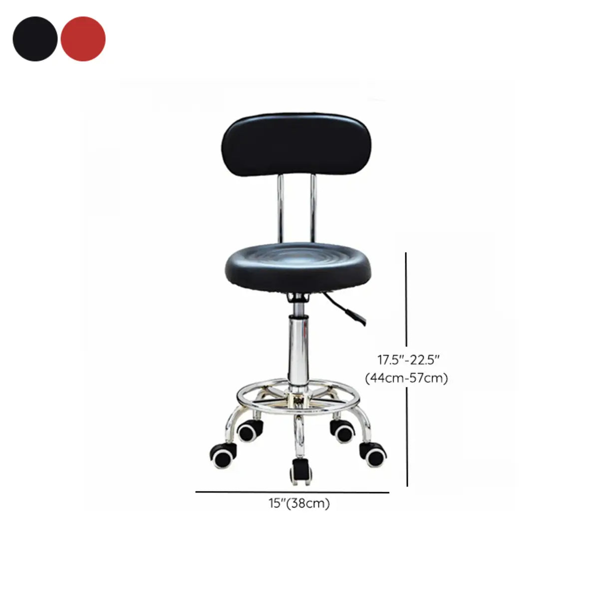 Modern Round Leather Office Stool Black Height Adjustable 