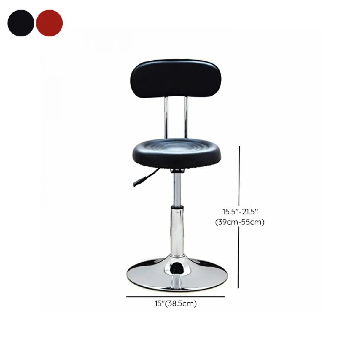 Modern Round Leather Office Stool Black Height Adjustable Image - 23