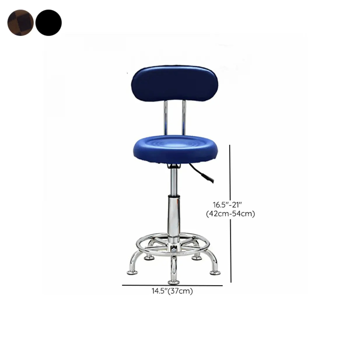 Modern Round Leather Office Stool Black Height Adjustable Image - 25