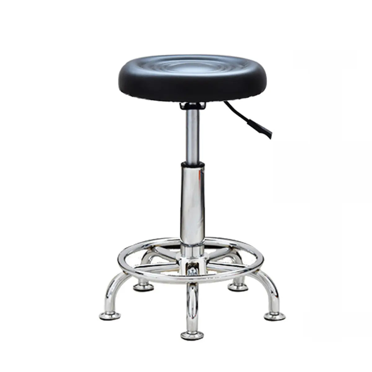 Modern Round Leather Office Stool Black Height Adjustable Image - 4