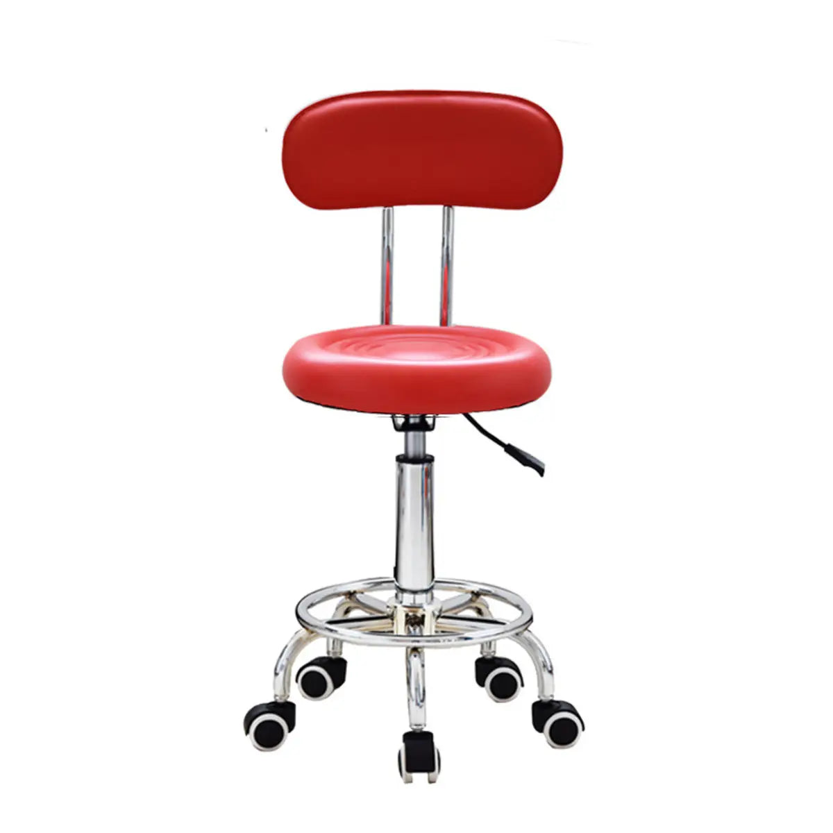 Modern Round Leather Office Stool Black Height Adjustable Image - 5