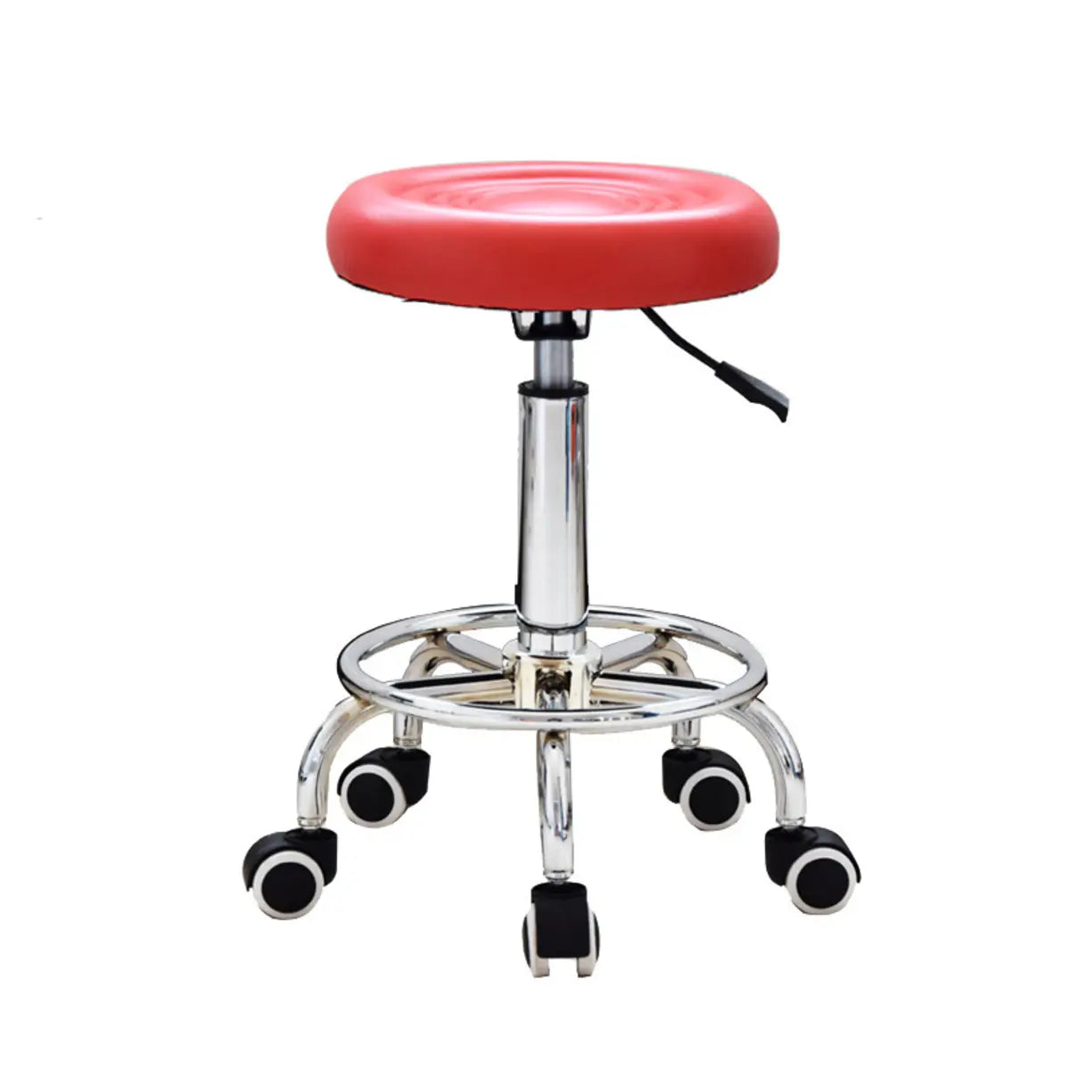 Modern Round Leather Office Stool Black Height Adjustable Image - 7