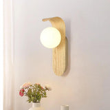 Modern Round LED Globe Wood Grain Metal Wall Sconce Image - 1