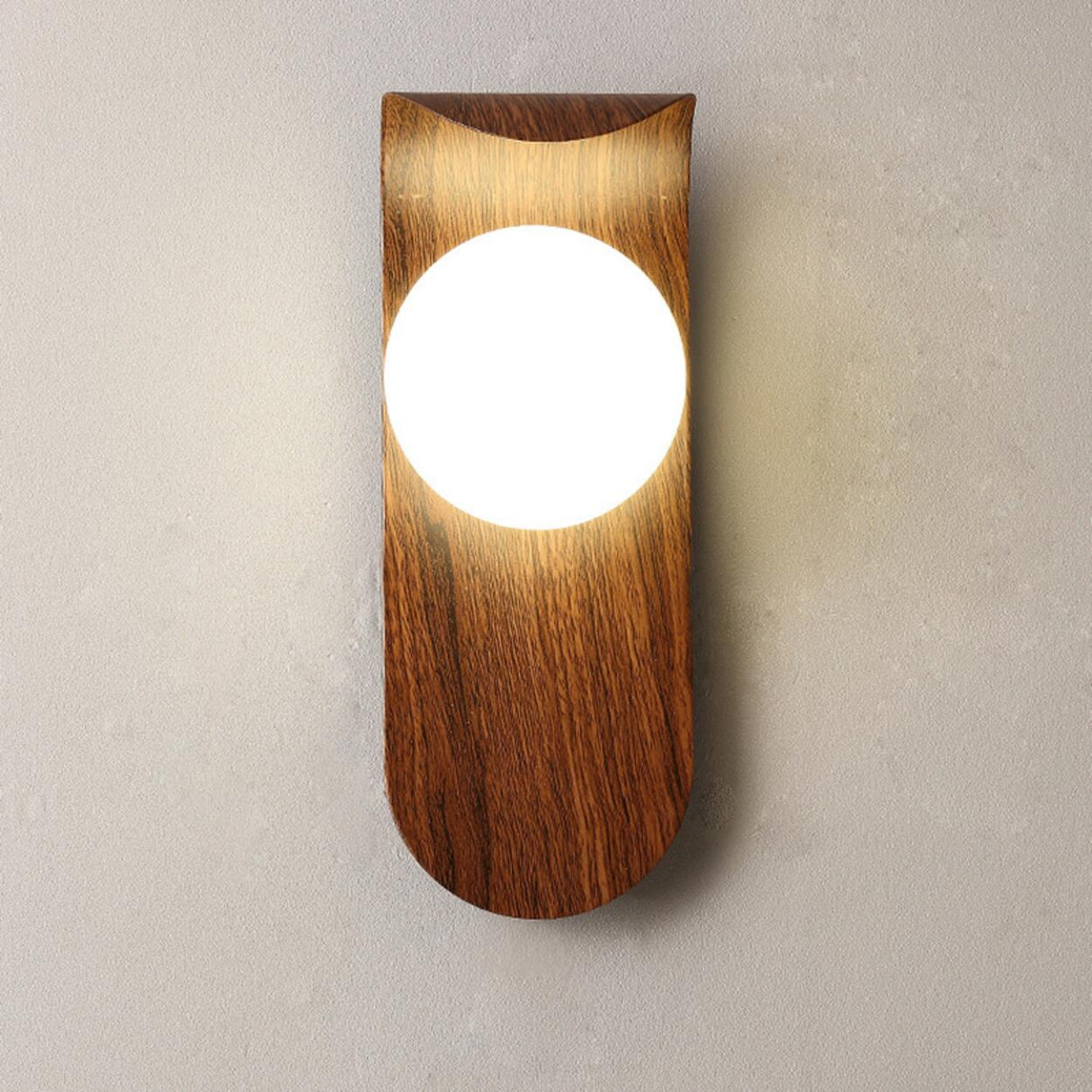 Modern Round LED Globe Wood Grain Metal Wall Sconce Image - 10