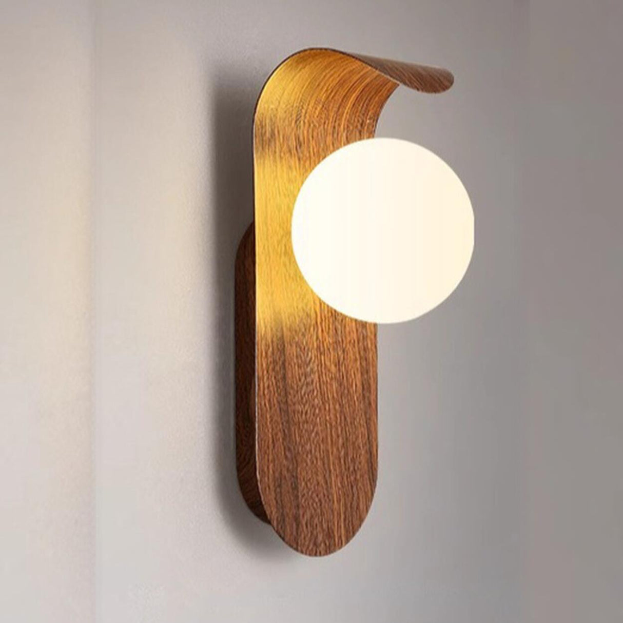 Modern Round LED Globe Wood Grain Metal Wall Sconce Image - 11