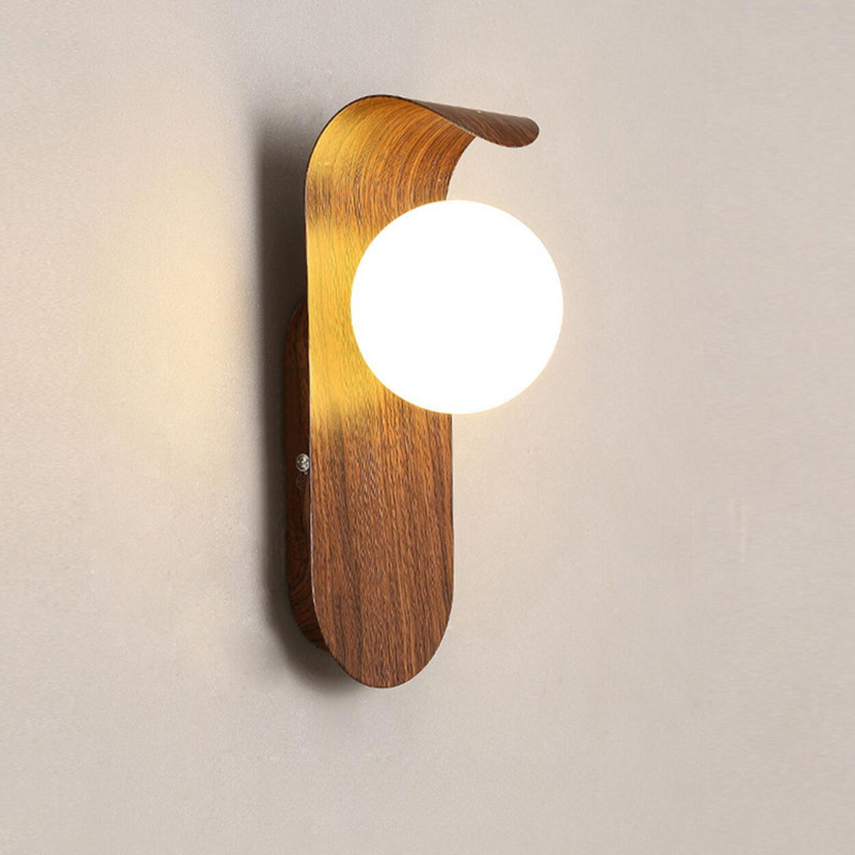 Modern Round LED Globe Wood Grain Metal Wall Sconce Image - 12