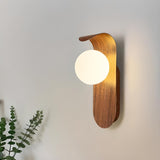 Modern Round LED Globe Wood Grain Metal Wall Sconce Image - 4