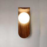 Modern Round LED Globe Wood Grain Metal Wall Sconce Image - 6