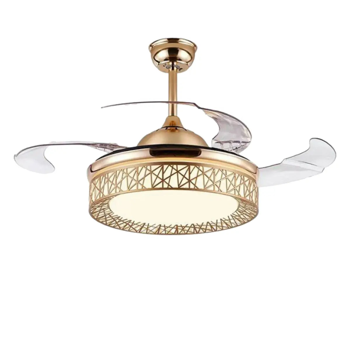 Modern Round 4 Clear Blade Drum Shape Ceiling Fan Light Image - 5