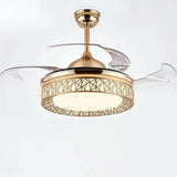 Modern Round 4 Clear Blade Drum Shape Ceiling Fan Light Image - 7