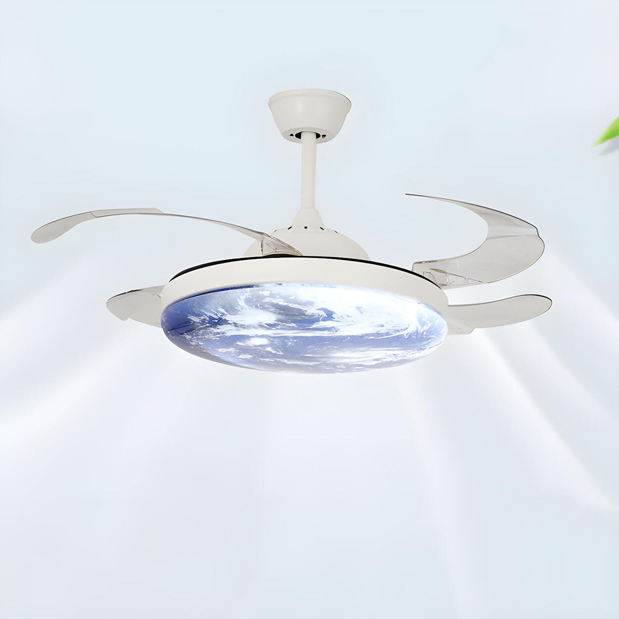 Modern Round Moon Shade Ceiling Fan with LED Light Image - 12