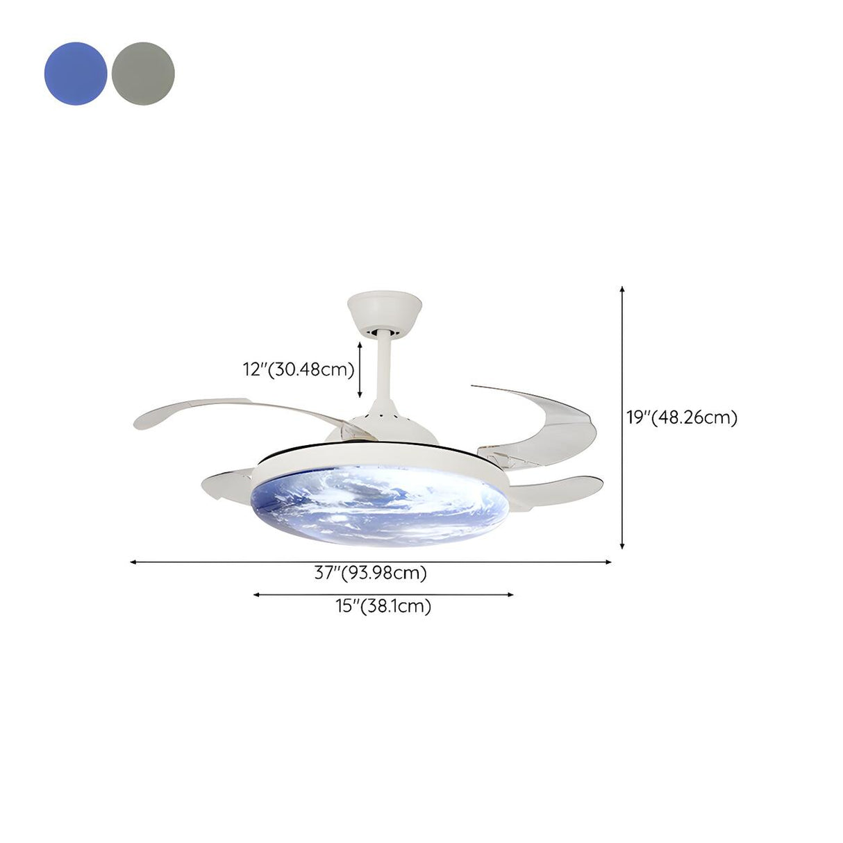 Modern Round Moon Shade Ceiling Fan with LED Light 