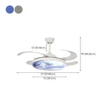 Modern Round Moon Shade Ceiling Fan with LED Light #size