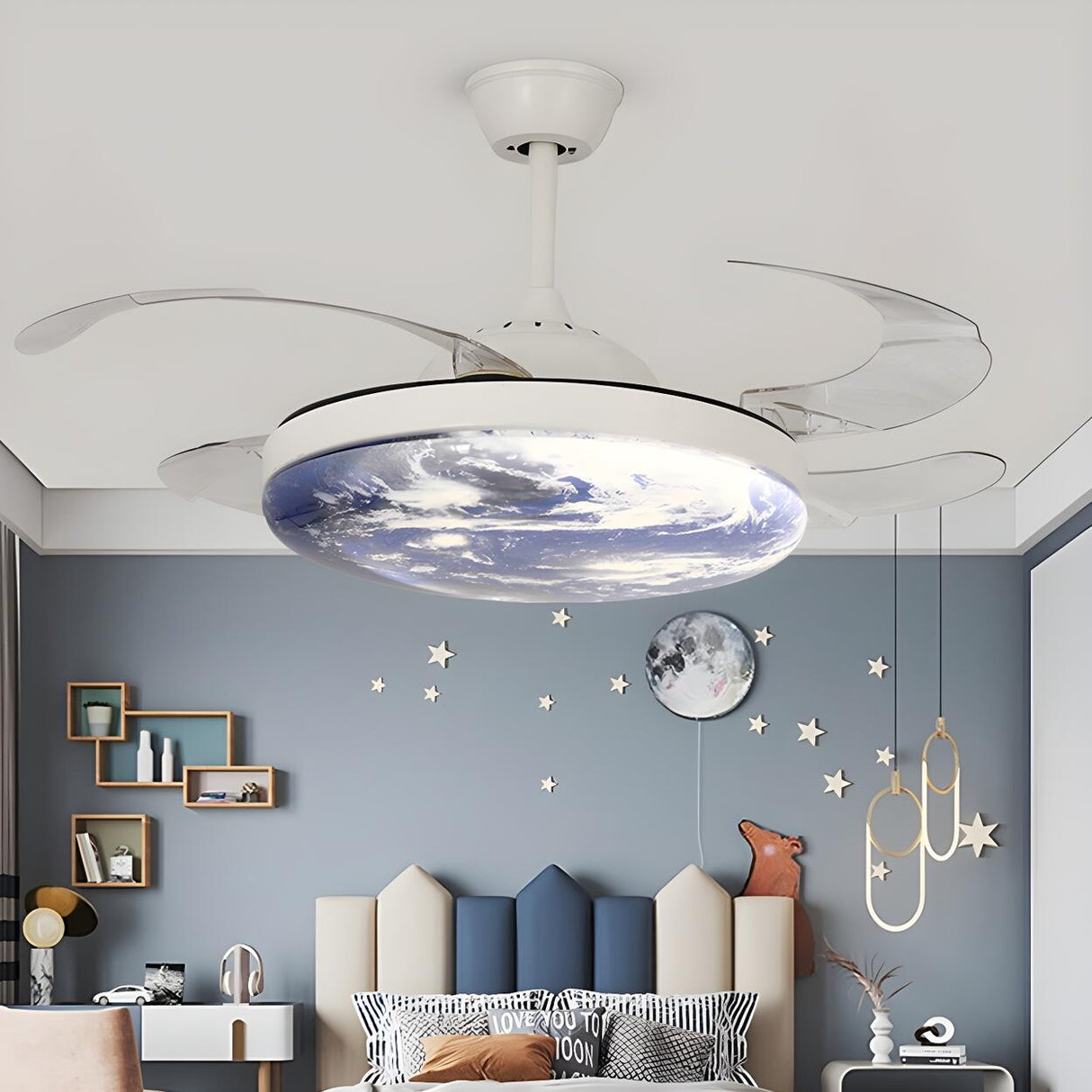 Modern Round Moon Shade Ceiling Fan with LED Light Image - 4