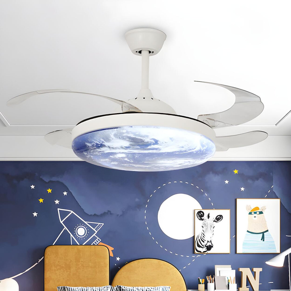 Modern Round Moon Shade Ceiling Fan with LED Light Image - 5