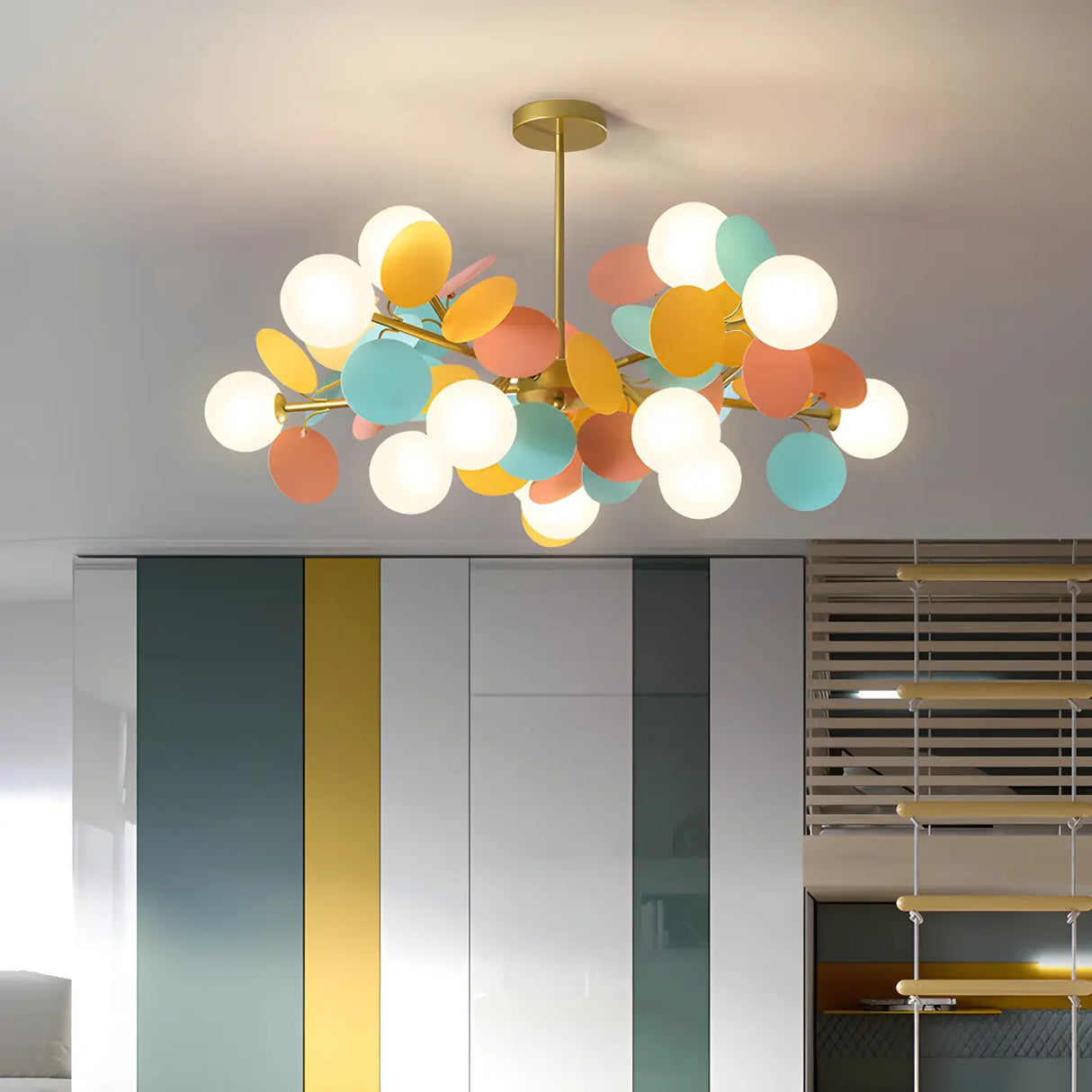 Modern Round Multi-Color Disc Globe Bedroom Chandelier Image - 25