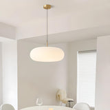 Modern Round Pendant Light White Glass Flexible Length Image - 1