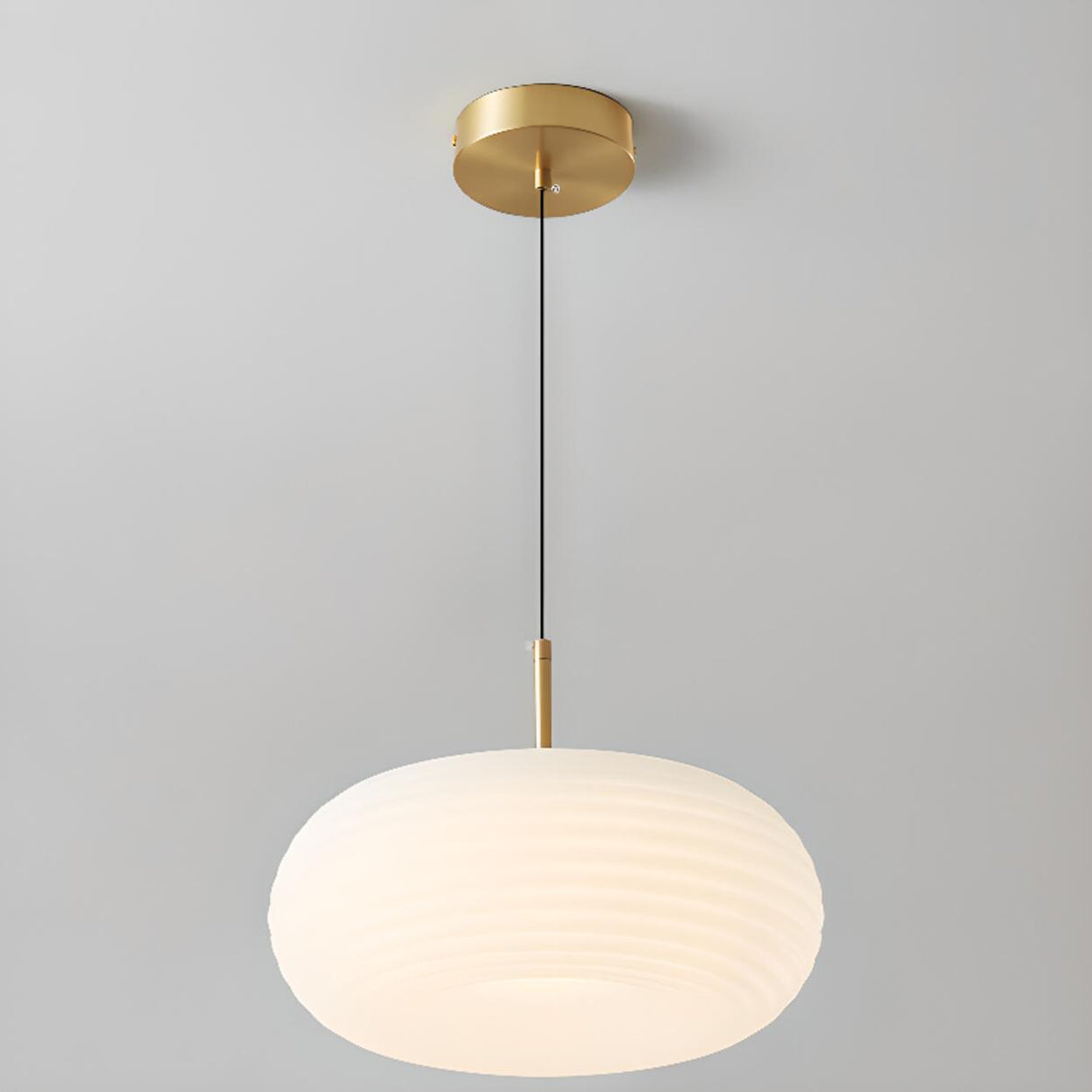 Modern Round Pendant Light White Glass Flexible Length Image - 10