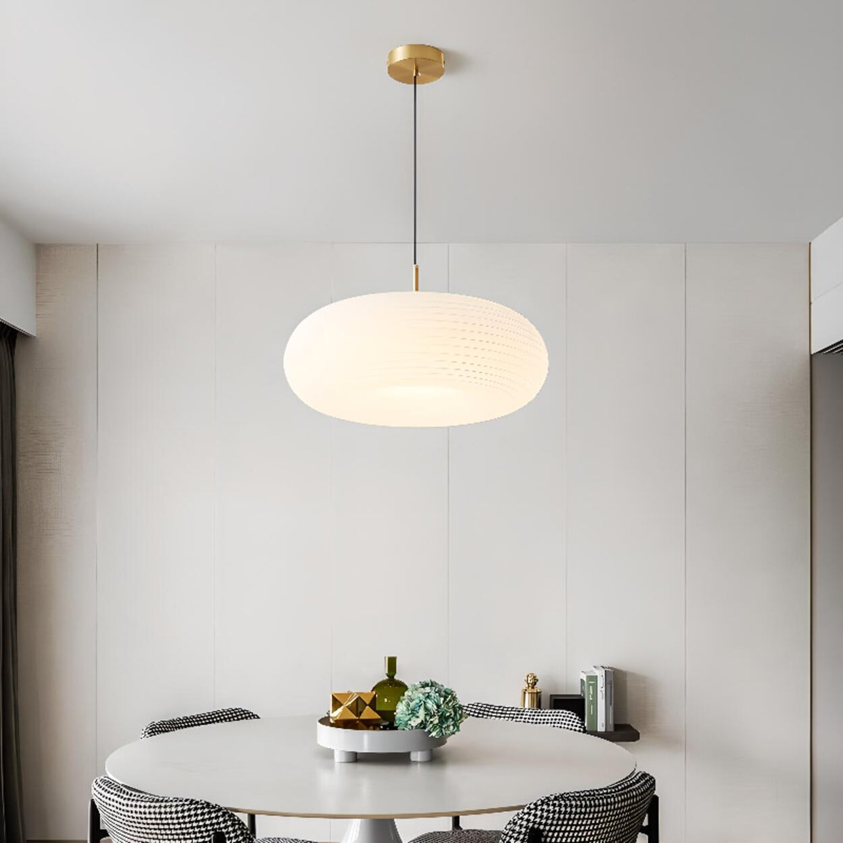 Modern Round Pendant Light White Glass Flexible Length Image - 4