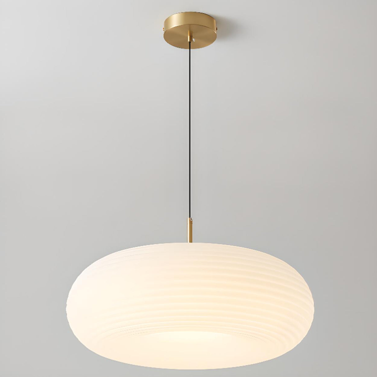 Modern Round Pendant Light White Glass Flexible Length Image - 8