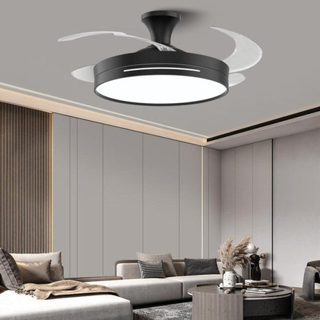 Modern Round Remote 4 Blade Ceiling Fan with LED Light Image - 1