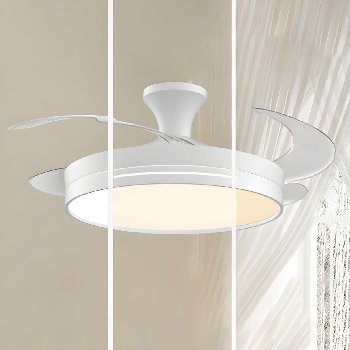 Modern Round Remote 4 Blade Ceiling Fan with LED Light Image - 16