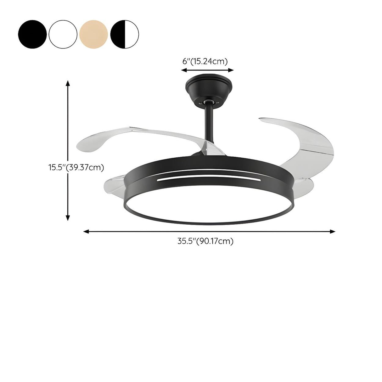 Modern Round Remote 4 Blade Ceiling Fan with LED Light 