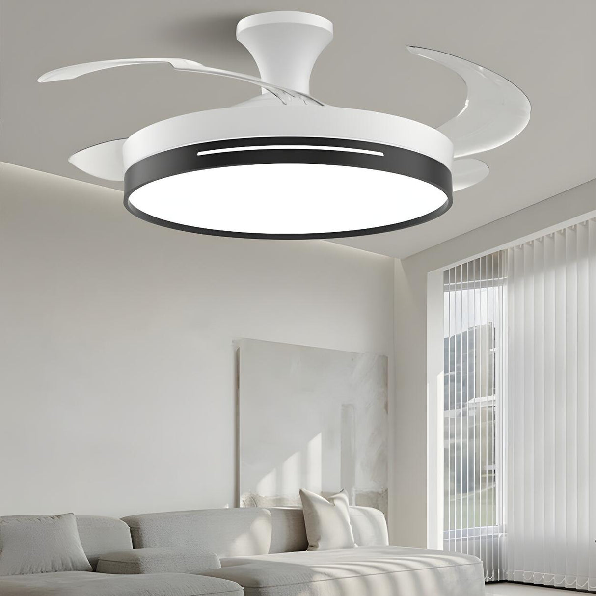 Modern Round Remote 4 Blade Ceiling Fan with LED Light Image - 8