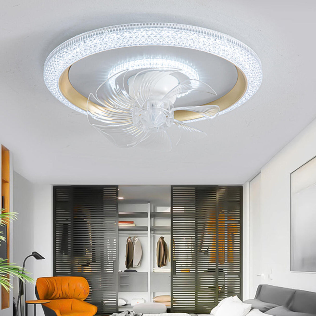 Modern Round Remote Dimmable Ceiling Fan with Light Image - 4