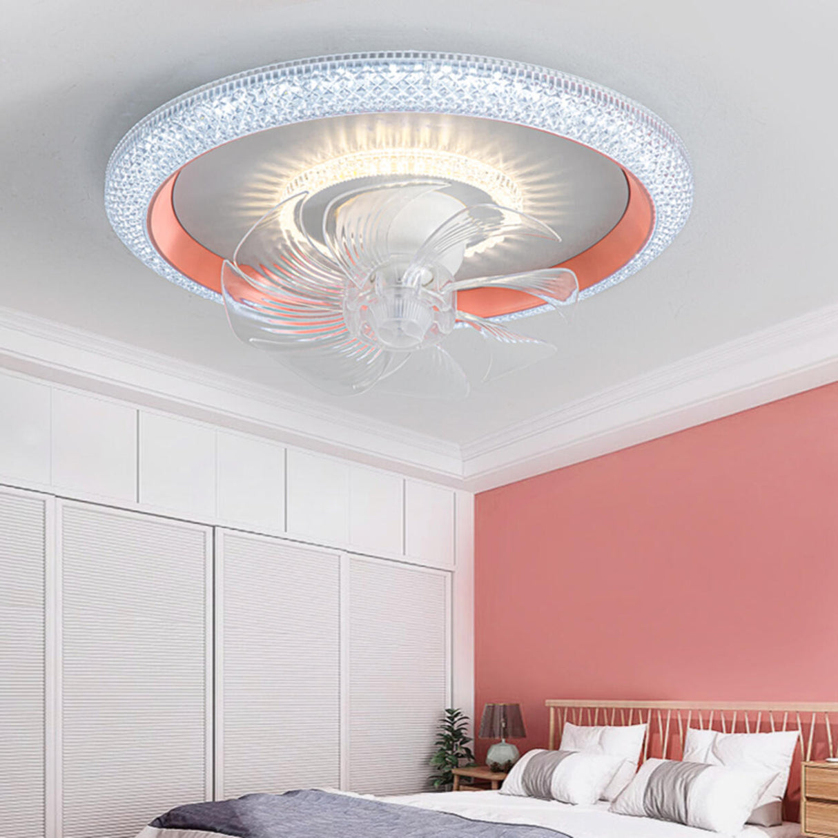 Modern Round Remote Dimmable Ceiling Fan with Light Image - 5