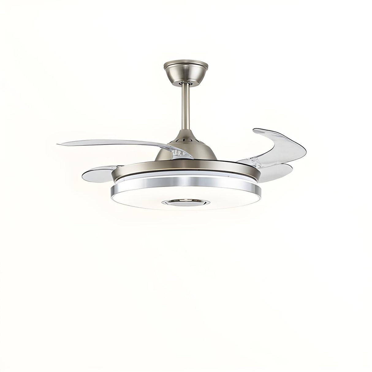 Modern Round Retractable Blades Ceiling Fan with Light Image - 2