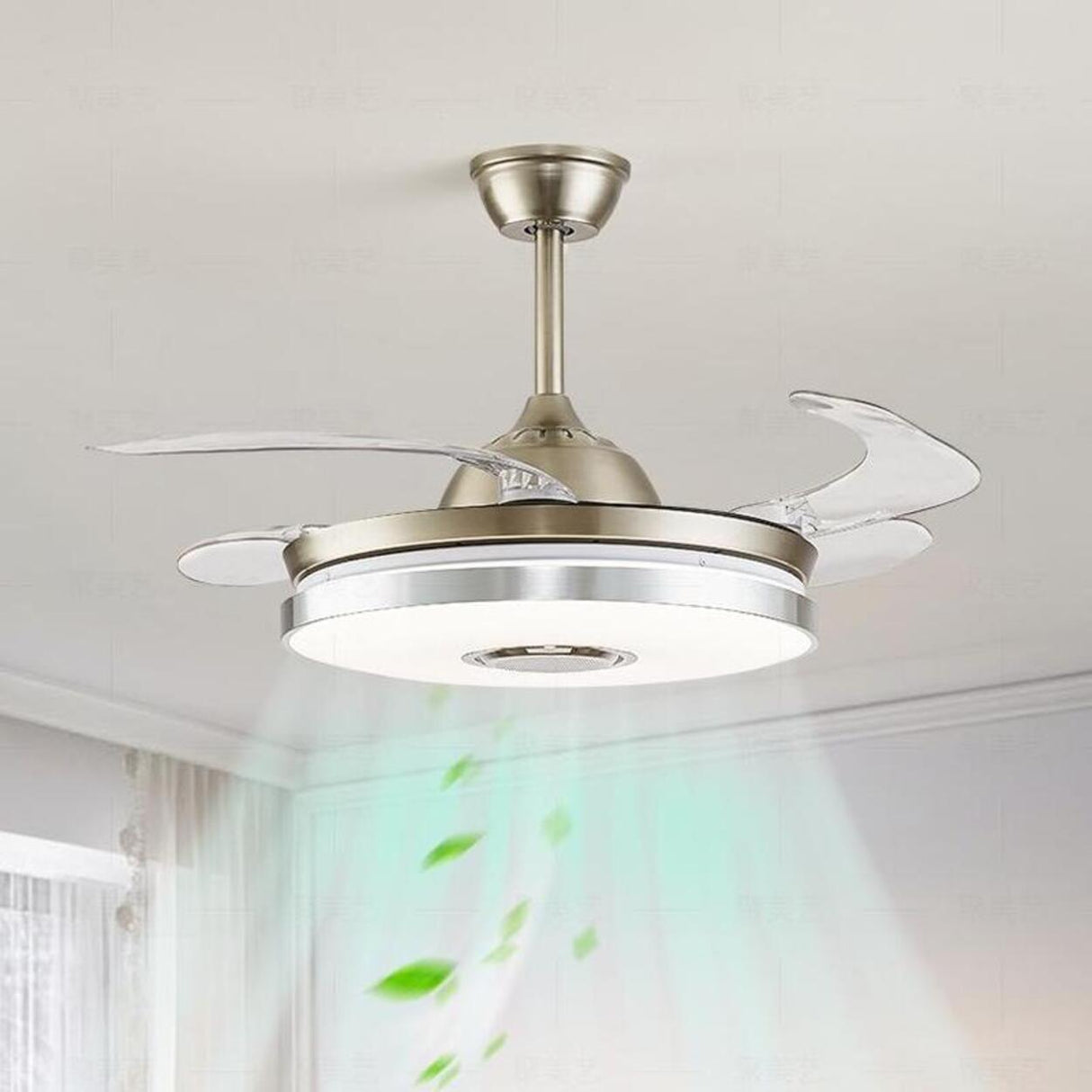 Modern Round Retractable Blades Ceiling Fan with Light Image - 4