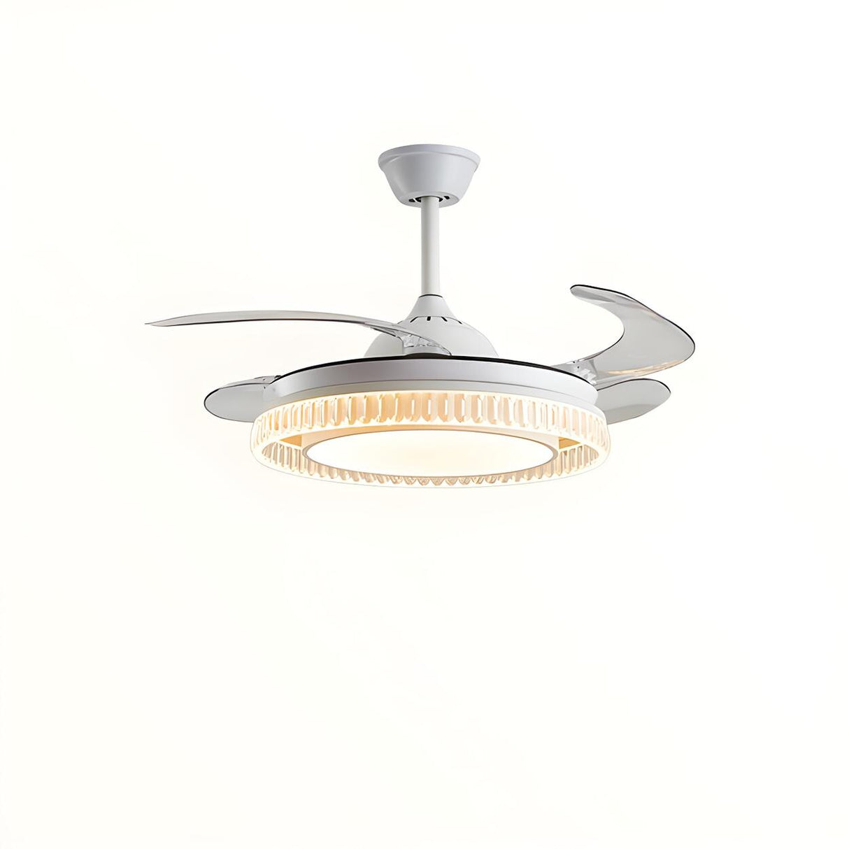 Modern Round Retractable Blades Ceiling Fan with Light Image - 5