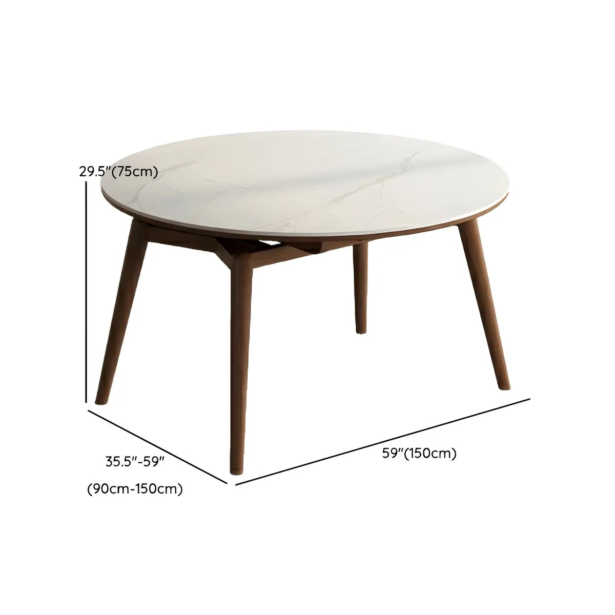 Modern Round Rubberwood Dining Table White Extension 