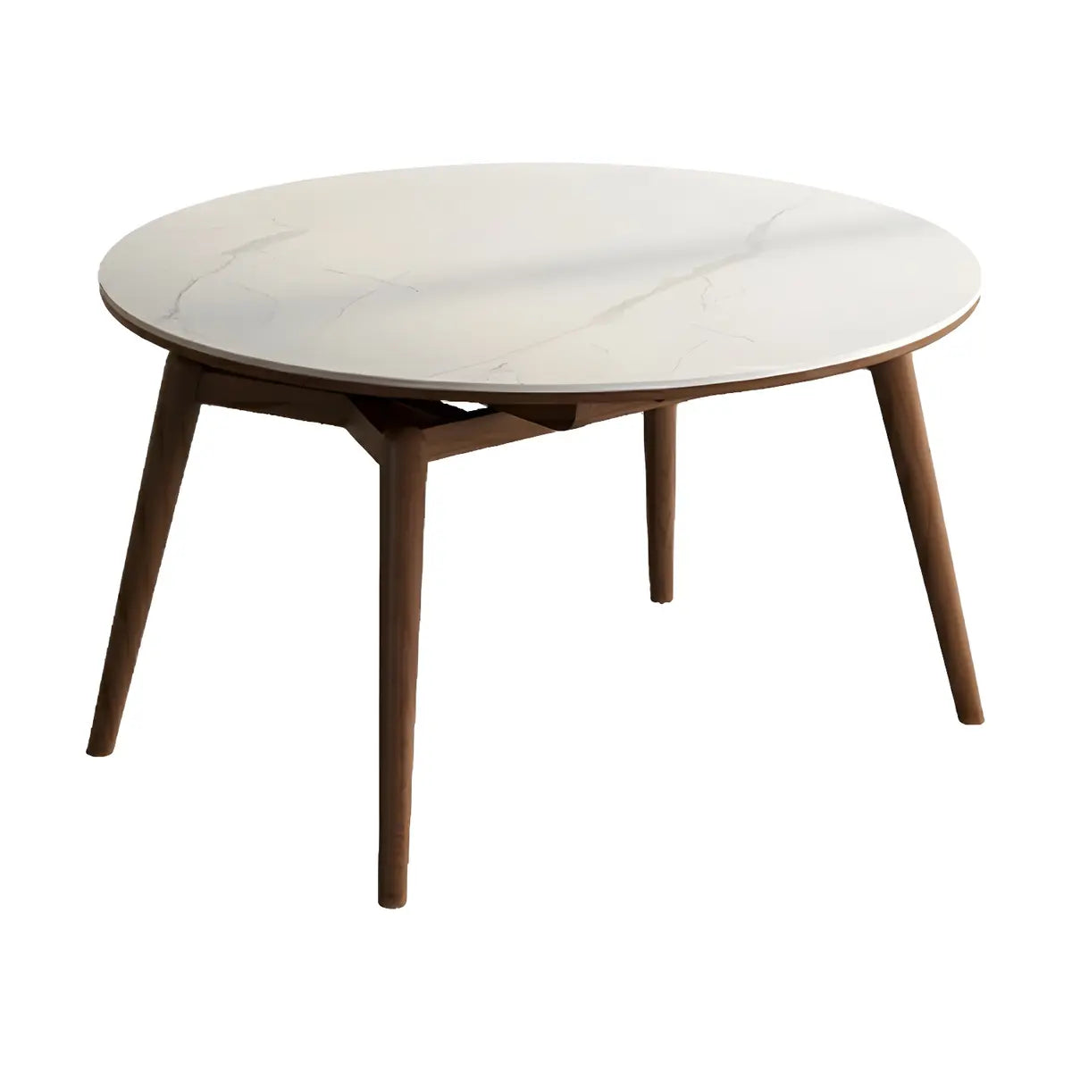 Modern Round Rubberwood Dining Table White Extension Image - 2